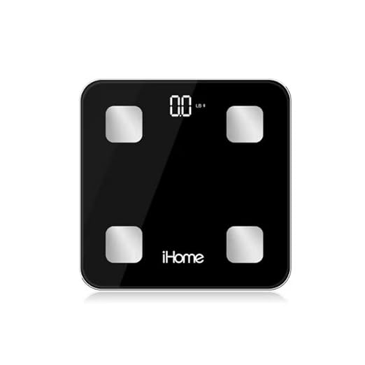 iHome Digital Bluetooth Smart Scale for Body Weight, Weight Scale, Including BMI, Body Fat, Muscle Mass, Batteries Included (Black Smart Bluetooth)