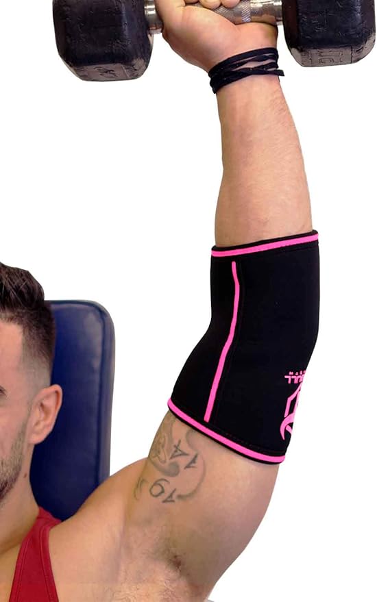 Elbow Sleeves 5mm (1 Pair) - High Performance Elbow Sleeve Support for Weightlifting, Weight Training & Powerlifting - Best Compression Straps - for Men and Women (Small, Black/Pink)