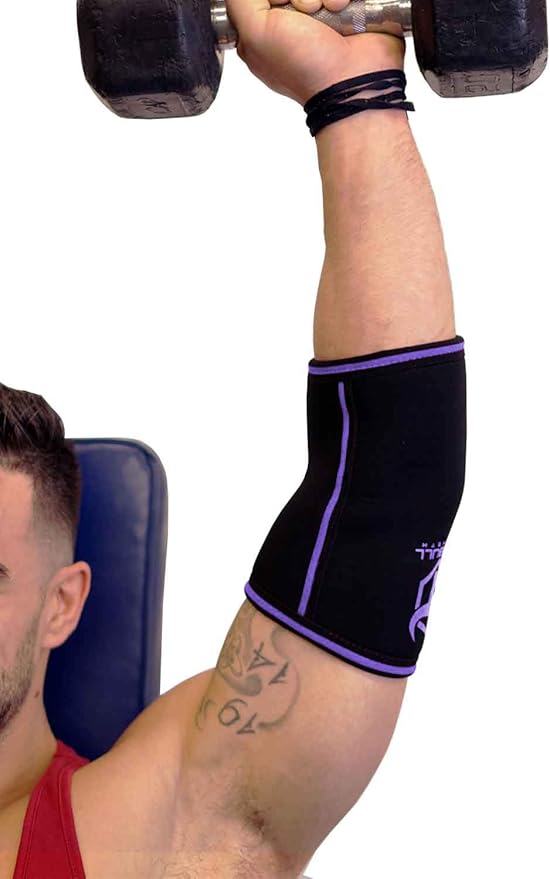 Elbow Sleeves 5mm (1 Pair) - High Performance Elbow Sleeve Support for Weightlifting, Weight Training & Powerlifting - Best Compression Straps - for Men and Women (X-Small, Black/Purple)