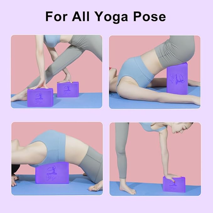 RETON Yoga Blocks Set, High - Density Yoga Block with 2 Strap, Lightweight Foam Brick Yoga Pilates Blocks, Anti-Slip Yoga Brick with Embossed Design for Posture Adjustment and Movement Assistance