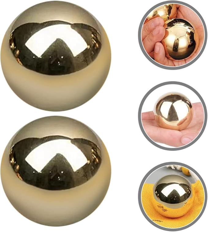 2Pcs Brass Exercise Ball 1.5 Inch Golden Solid Copper Metal Baoding Balls for Hand Therapy Stress Relief, Chinese Kung Fu Massage Acupressure Tool