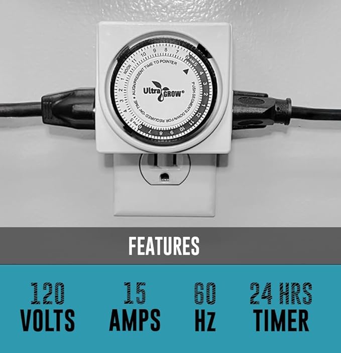 Dual Outlet 24 Hour 120V Mechanical Plug-in Timer Grounded, Wall Plug 3-Prong Outlet with On/Off Switch. Timer for Fans, Christmas Lights, Aquarium, Pins up and Down Program120-Volt