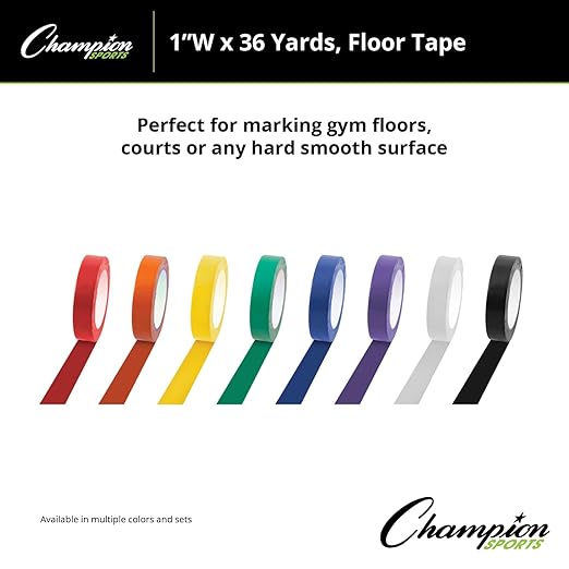 Champion Sports Vinyl Tape, 1” Wide x 36 yards Long, Purple - Durable Floor Marking Tape - Schools, Gyms, Restaurants