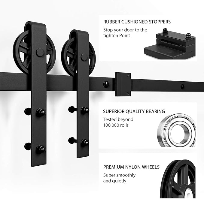 SMARTSTANDARD 14 Feet Heavy Duty Sliding Barn Hardware Kit, 4FT - 18FT, Black, Smoothly and Quietly, Simple and Easy to Install, Fit 84" Wide Door Panel (Industrial Bigwheel Hangers)