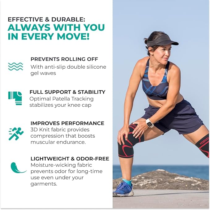 Modvel Knee Braces for Women & Men – 2 Pack Brace Set, Compression Sleeves for Meniscus Tear, ACL & Arthritis Pain Relief, Joint Support and Stability – Red L