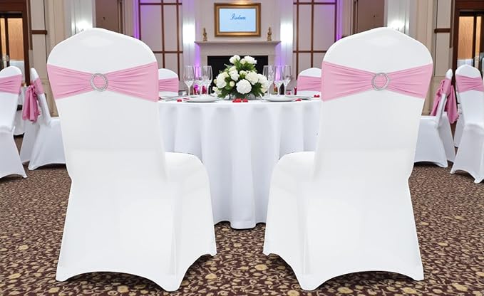 MDS Pack of 250 Spandex Chair Sashes Bows Universal fits Elastic Stretch Chair Bands Ties with Buckle Slider Bow for Wedding Decoration Spandex Slider Sashes Bow - Blush Pink