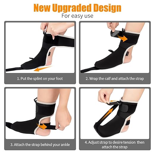 Plantar Fasciitis Night Splint Sock Upgraded Plantar Fasciitis Brace for Women Men with Arch Support for Achilles Tendonitis Foot Drop Heel Spur Pain Relief Black (Small)