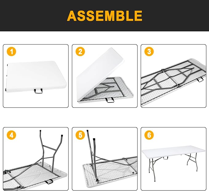 2 PCS 70.8" W X 29" D X 29" H - 6 ft White Folding Table White Portable Heavy Duty Plastic Fold-in-Half Utility Foldable Table for Camp,Picnic & Party