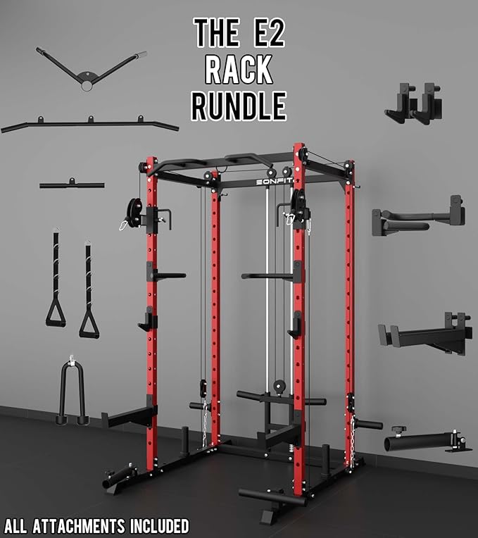 Eonfit E2 Power Cage,1500LB Squat Rack with Cable Crossover System.Multi-Function Power Rack for Home Gum.All-in-One Squat Rack with More Training Attachments