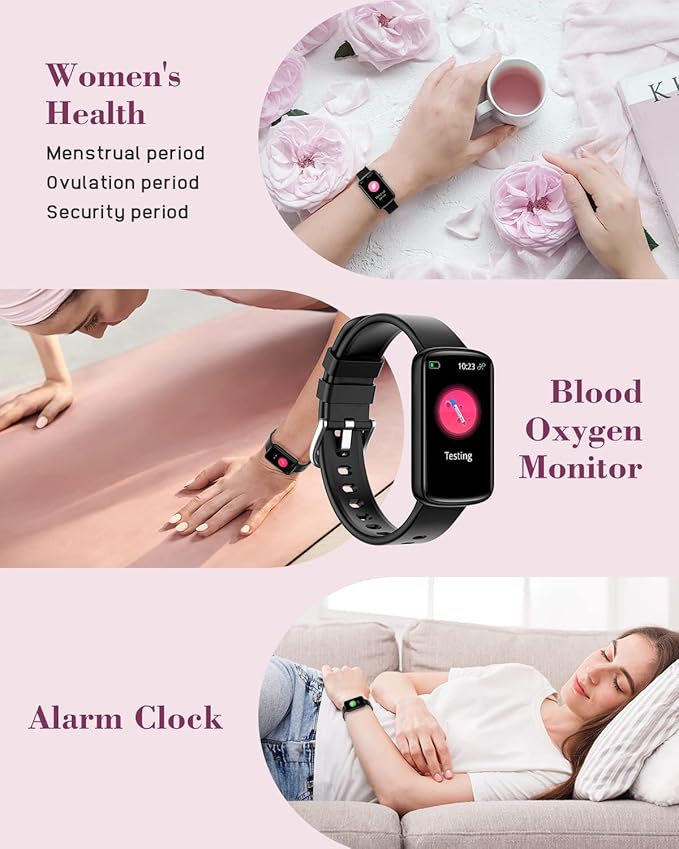 Fitness Watches for Women, LYNN2 Fitness Tracker with Heart Rate Monitor Blood Oxygen/Sleep Tracker Pedometer, Slim Step Tracker Watch for iOS/Android Phones Waterproof (Black)