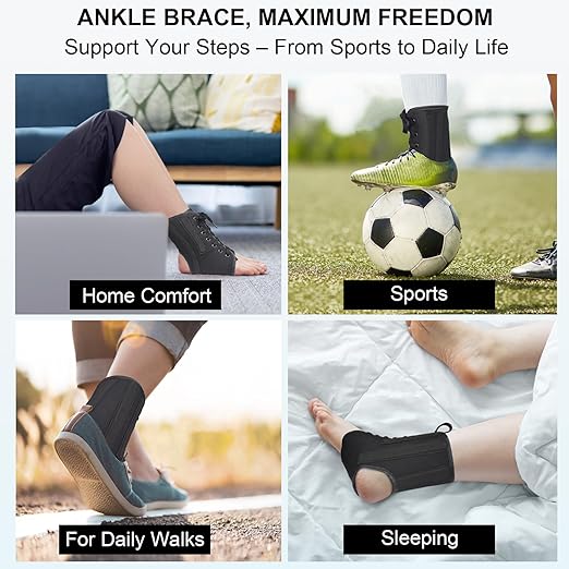 AIDY-PRO Lace Up Ankle Brace with Metal Side Stabilizers, Adjustable Lace-Up Ankle Braces for Men and Women Sprained Foot Support Brace for Posterior Tibial Tendonitis Achilles Tendon Injury XL