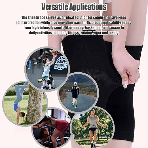 Bamboo Charcoal Compression Knee Sleeve - 2 Pairs Elastic Warm Knee Brace for Men and Women - Compression Knee Pads for Arthritis (Black+Gray, Medium)