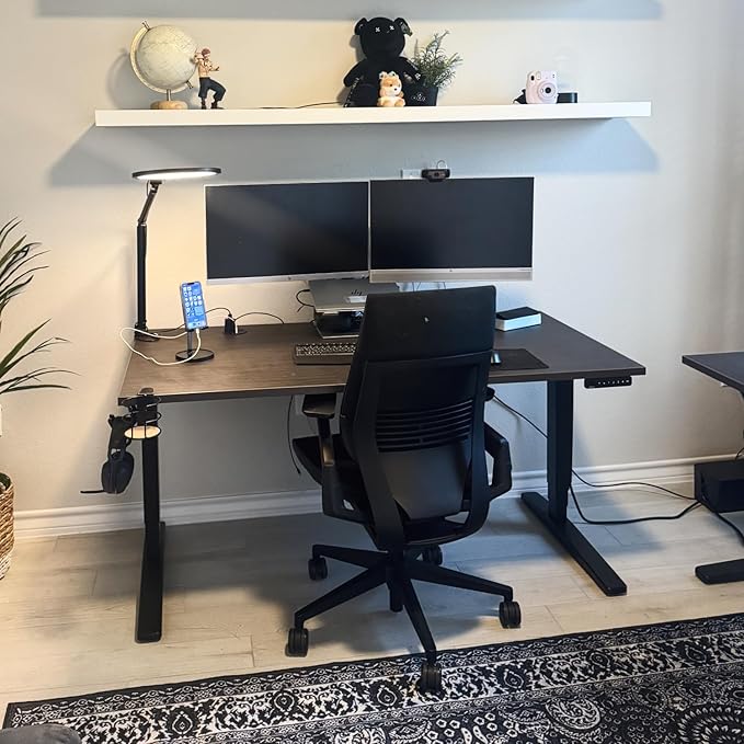 UPLIFTDESK V2 2-Leg Walnut Laminate Wood Standing Desk – Adjustable Height, Advanced 1-Touch Memory Keypad, Under Desk Cable Management, Wire Grommets & Rocker Board (Black C-Frame, 48 x 30 inch)