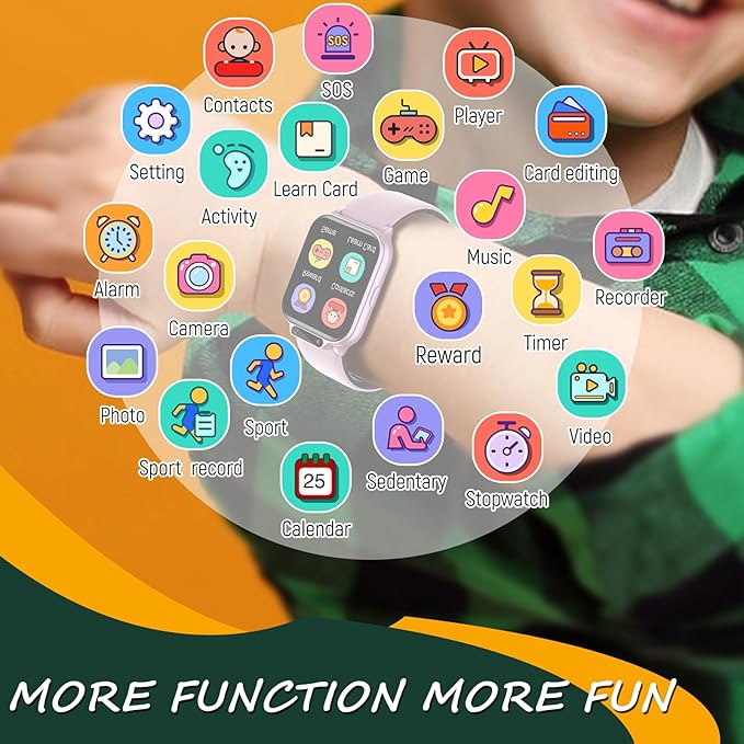 Smart Watch for Kids, 1.85" Fitness Tracker with Heart Rate, Sleep Monitor, IP68 Waterproof Smartwatches with Video Music, Pedometer, Game, NO APP/Phone, Gift for Boys Girls. (Classic, Pink)