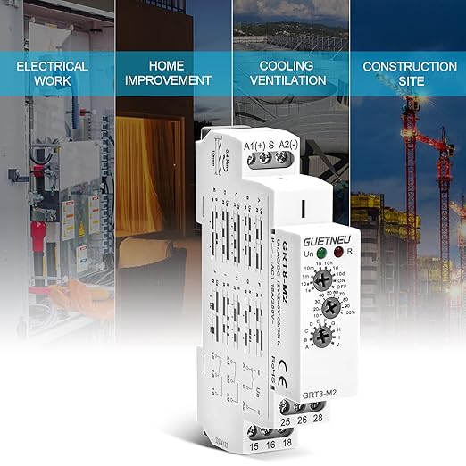 Relay 12V, Timer Relay Delay Off Trigger, Off Delay Timer with 10 Function Choices, Wide Voltage Multifunctional Relays for Electric Appliances, XS-SJ-M2-AC/DC12V~240V, 35mm DIN Rail Mounting