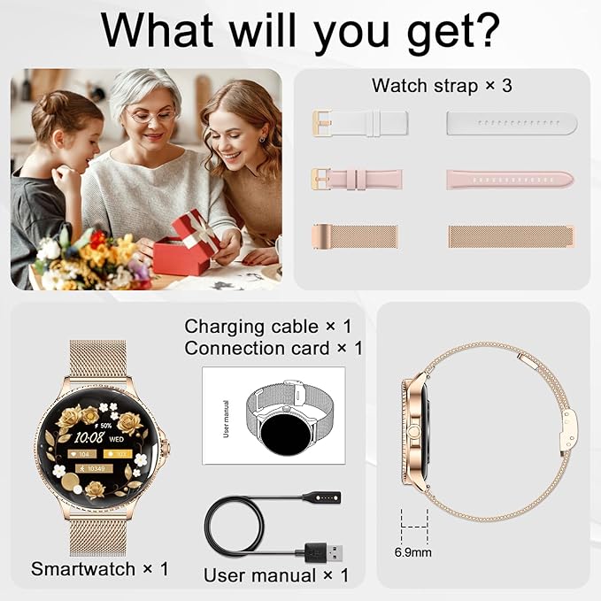 Smart Watch for Women, 1.32'' AMOLED Ultra-Clear Screen with Bluetooth Calls(Answer/Make) Activity Tracking/Heart Rate&Sleep Monitor, 120+ Sport Modes, IP68 Waterproof Fitness Watch for Android/iPhone