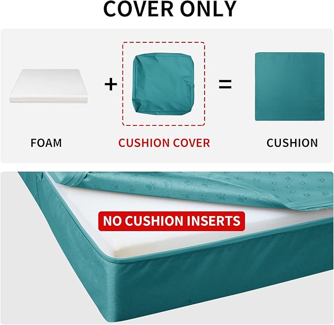 Easy-Going Waterproof Patio Cushion Covers 24x22x4 inch 4 Pack Replacement Non-Slip Outdoor Seat Cushion Slipcover with Zipper. Teal