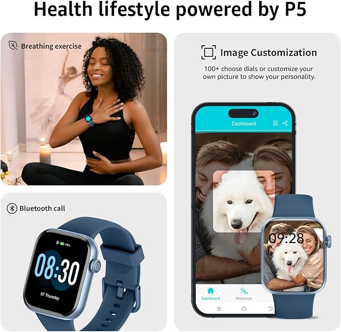 Smart Watch for Men Women Answer/Make Call, 1.85" Smartwatch, Fitness Watch with Heart Rate Blood Pressure Sleep Monitor, 140+Sports, IP68Waterproof Step Counter Compatible with Android IOS Skyblue