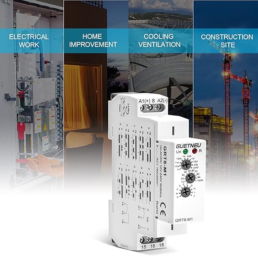 Relay 12V, Timer Relay Delay Off Trigger, Off Delay Timer with 10 Function Choices, Wide Voltage Multifunctional Relays for Electric Appliances, XS-SJ-M1-AC/DC12V~240V, 35mm DIN Rail Mounting
