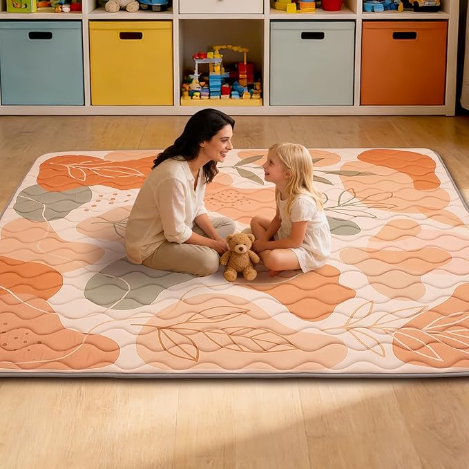 RONGFA Baby Play Mat for Floor, 71'' x 59'' Thicken Foam Soft Padded Mat for Baby, Playpen Mat for Toddlers Infant Kids, Machine Washable, Non-Slip Bottom Safe for Crawling (Stone)