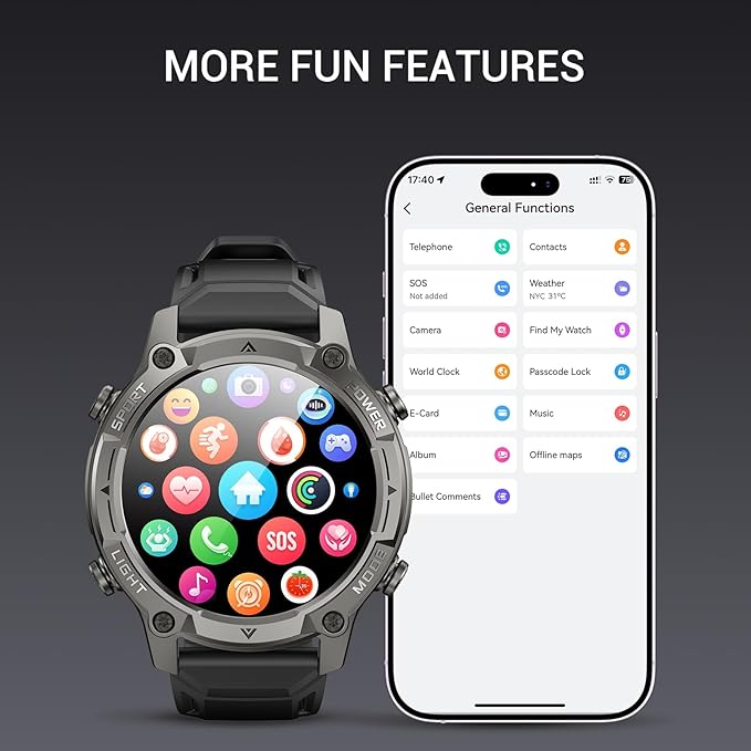 2026 Smart Watch for Men Women, Standalone GPS & Offline Maps, 5ATM Waterproof, 1.43" AMOLED, 4GB Memory, 178 Sports Modes, Compass, Heart Rate/SpO2/Stress/Sleep Monitor, Compatible Android iOS Black