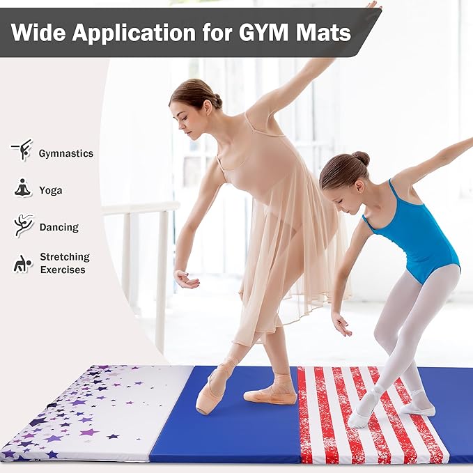 Fitvids Folding Exercise Gymnastics Mat 4'x8'x2" Gym Workout Mat with Carrying Handles High-Density Portable Fitness Aerobics Mats for Home Gym Yoga Pilates Tumbling MMA Core Training, Multiple Colors