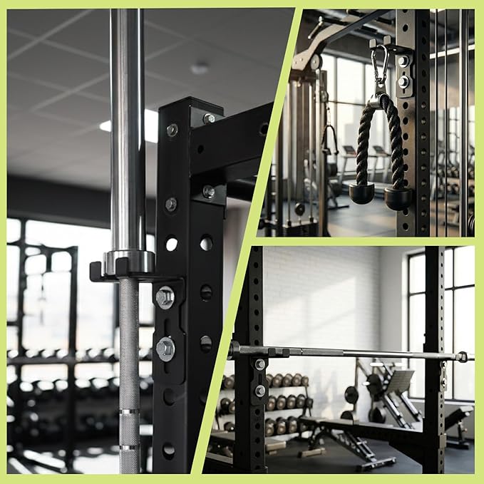 Universal Barbell Holder for Power Rack, Fits 2x2 / 2x3 / 3x3 Rack Uprights, Fits 5/8”–1” Holes, M14 Hand-Tighten Screw, Heavy-Duty Steel Bar Storage with Protective Padding