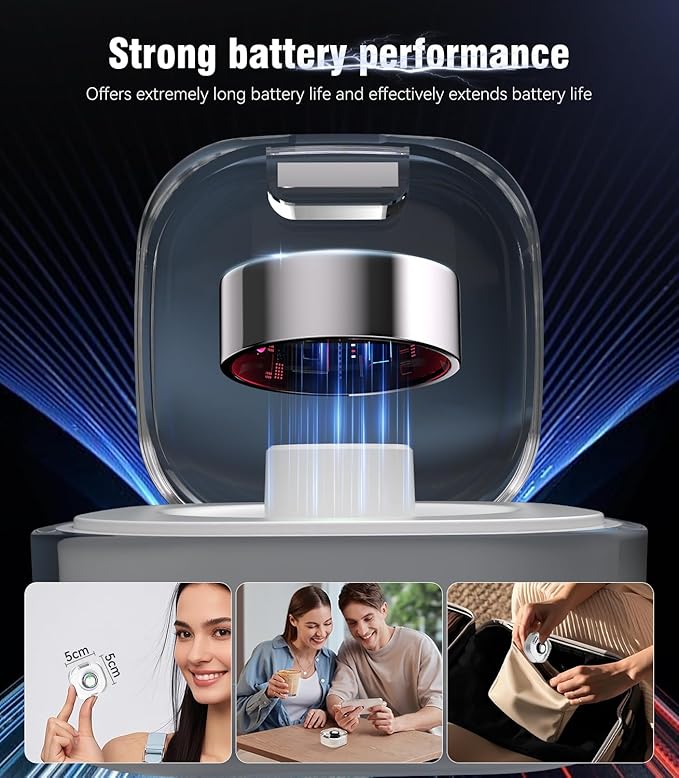 8.0 Smart Ring and Charging Case【Industry First – 0 Measurement Error】【IP68 Waterproof】 2025 Smart Ring for Women & Men for Sleep Tracking Wearable Device,Fitness Ring Silver 9#