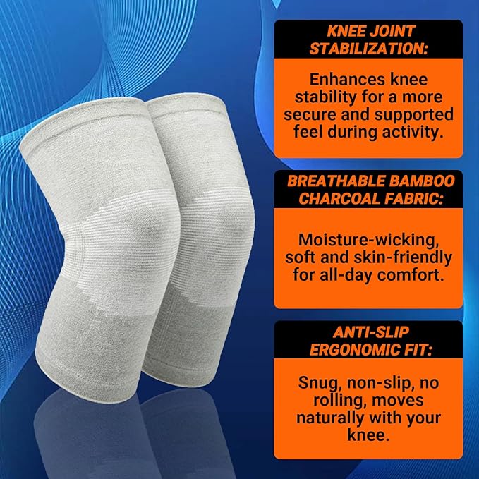 Knee Sleeves For Women Bamboo Pair Compression Leg Brace Pain Arthritis Plus Size Wraps Relief Running Sleeping Under Soft Elastic Vendas Para Rodillas Protector Gym Mujer Rodilleras Weightlifting(Black,X-Large)