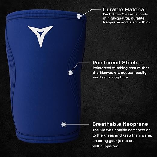 Breaking Limits Navy Blue Lifting Knee Sleeves Men (Pair) - 7MM Sleeves Weightlifting Men & Women - Powerlifting Knee Sleeves for Squats - Squat Knee Brace for Lifting - Rodilleras para Gym Hombre y Mujer (XS)