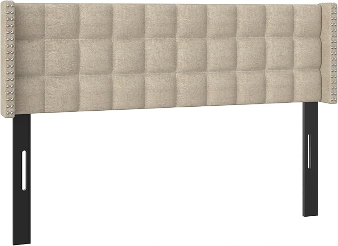 VECELO Headboard Queen Size, Linen Upholstered Headboards Only with Nailhead Trim Wingback, Square Stitched Design, Adjustable Height from 40" to 49.8", Oatmeal