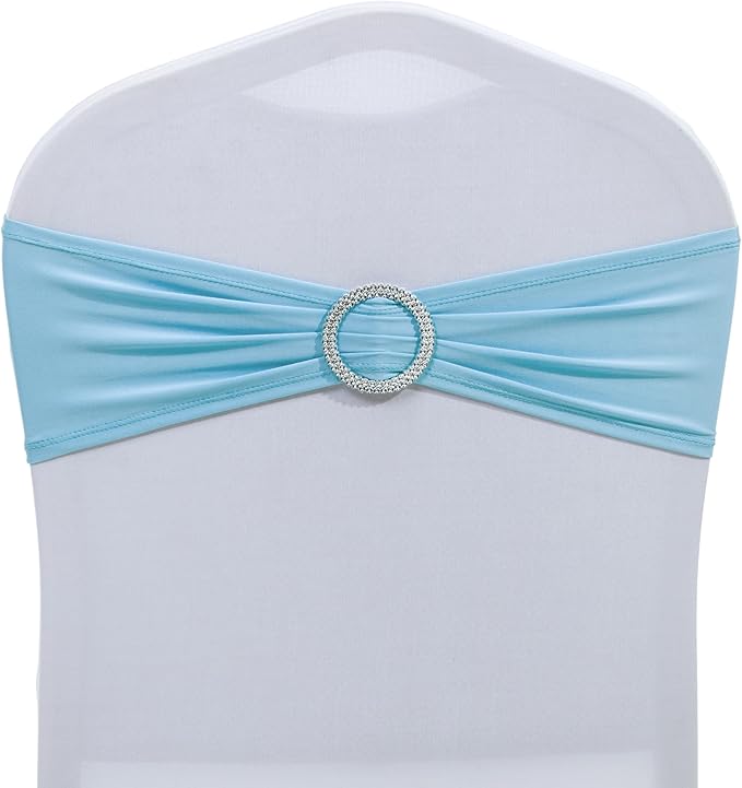 MDS Pack of 150 Spandex Chair Sashes Bow Universal fits Elastic Stretch Chair Bands Ties with Buckle for Wedding Party Banquet Events Decoration Spandex Slider Sashes Bow - Blue