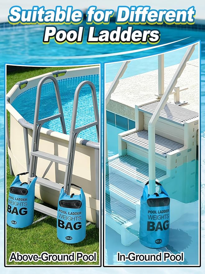 Cosweet 2 Pack Heavy Duty Pool Ladder Weights - 40lb Easy to Fill Anchor Bags, 500D PVC Waterproof Sand Bags with Handles & Secure Buckle Closure to Stabilize Above Ground Swimming Pool Steps