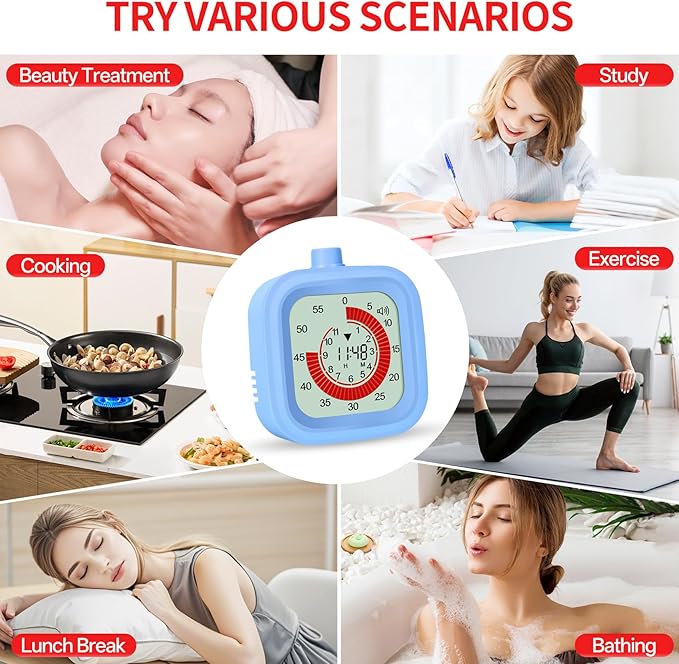 Digital Visual Timer for Kids 12hours Countdown countup Kitchen Timer Student Timer Gym Timer (White)