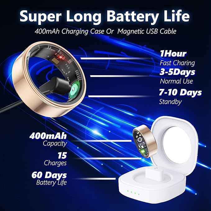 Smart Health Ring for Women Men Fitness Tracker with Heart Rate, Blood Oxygen, Blood Pressure, Sleep Monitoring, Step Counting, IP68 Waterproof for iOS and Android, No APP Fee, Gold 10