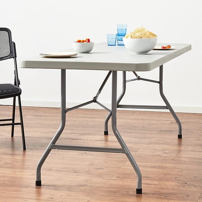 Office Star Resin Multipurpose Rectangle Folding Table for Indoor or Outdoor Use, 6 Feet Light Gray