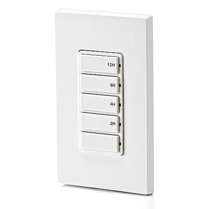 Leviton Countdown Switch for lights, attic, heaters, pool pumps, 2-4-8-12 hour, Neutral Wire Required, 20A, 1 HP/16A Fan/Motor, Single Pole, Multi-Way or Multi-Timer, DT212-1LW, White