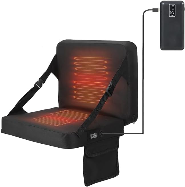 Nice C Heated Stadium Seat with Battery, Heated Seat Cushion, Heated Bleacher Seat, Stadium Seat with Back, Foldable and Lightweight, Thick Padded with Carry Handle, Power Bank Included (1 Pack)