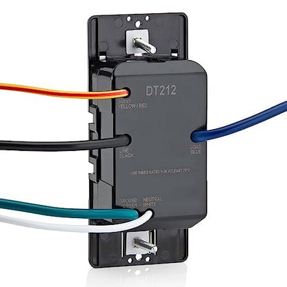 Leviton Countdown Switch for lights, attic, heaters, pool pumps, 2-4-8-12 hour, Neutral Wire Required, 20A, 1 HP/16A Fan/Motor, Single Pole, Multi-Way or Multi-Timer, DT212-1LW, White