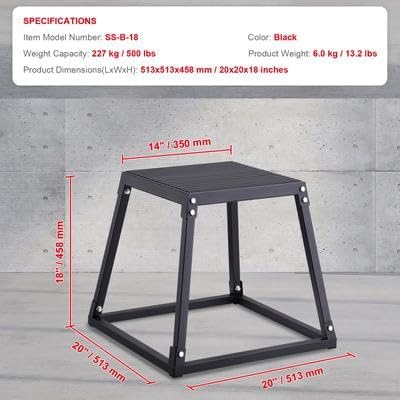 Happybuy 18 Inch Plyometric Jump Box, Steel Fitness Plyo Box, Anti-Slip Platform for Home Gym Training, Strength Conditioning, 500 lbs Capacity, Black