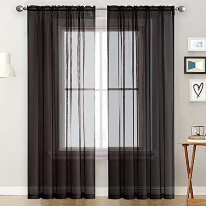 SpaceDresser Basic Rod Pocket Sheer Voile Window Curtain Panels White 1 Pair 2 Panels 60 Width 108 Inch Long for Kitchen Bedroom Children Living Room Yard(Black,60 W x 108 L)