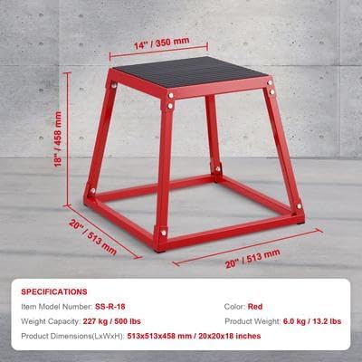Happybuy 18" Plyometric Jump Box, Steel Plyo Box, Agility Platform, Anti-Slip Exercise Step Up Box for Home Gym Training, Conditioning, Strength, Red