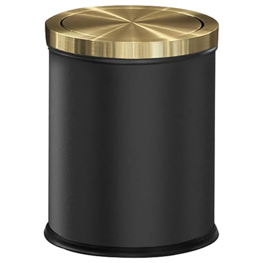 4GAL Bathroom Trash Can with Lid, Small Trash Can with Bronze lid,Black and Gold Waste Basket for Bathroom,Kitchen，Living Room,Hotel,Office (Black)