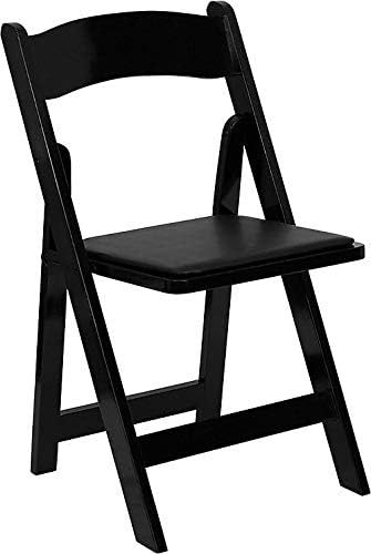 Flash Furniture 4 Pack HERCULES Series Black Wood Folding Chair with Vinyl Padded Seat