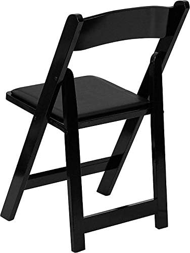 Flash Furniture 4 Pack HERCULES Series Black Wood Folding Chair with Vinyl Padded Seat