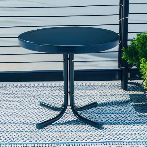 Crosley Furniture Griffith Weather Resistant Retro Metal Outdoor Side Table for Patio, Deck, Porch, Navy