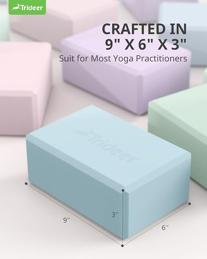 Trideer Yoga Blocks 2 Pack, Soft Non-Slip Foam Blocks with Beveled Edges for Alignment and Stretching in Yoga, Pilates, and Dance - Supportive, Lightweight, Odor Resistant, Latex-Free