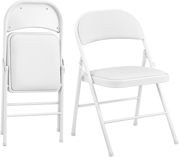 KAIHAOWIN 2-Pack Folding Chair Vinyl Padded and Metal Frame Heavy Duty Foldable Chair with Backrest & Padded Seats for Meetings Office Wedding Events-White