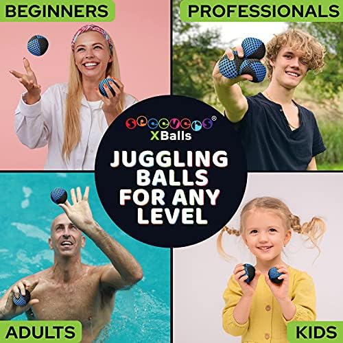 speevers Juggling Balls for Beginners and Professionals Set of 3, 14 Colors Available, 2 Layers of Net and Carry Case, Xballs Juggling Balls (Black - Blue, 3.9 oz)