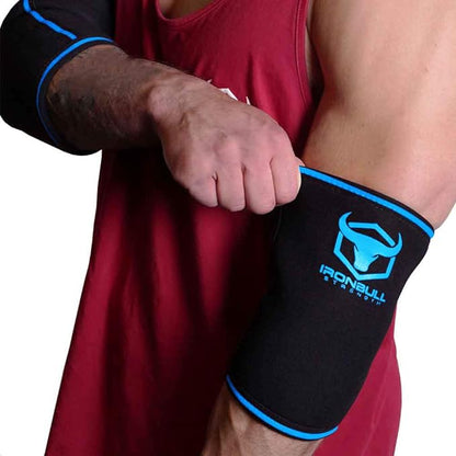 Elbow Sleeves 5mm (1 Pair) - High Performance Elbow Sleeve Support for Weightlifting, Weight Training & Powerlifting - Best Compression Straps - for Men and Women (Medium, Black/Blue)